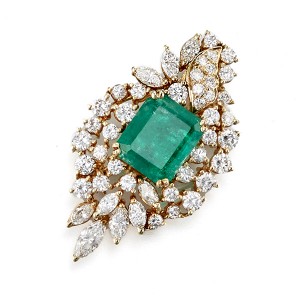18K Emerald & Diamond Pendant Brooch